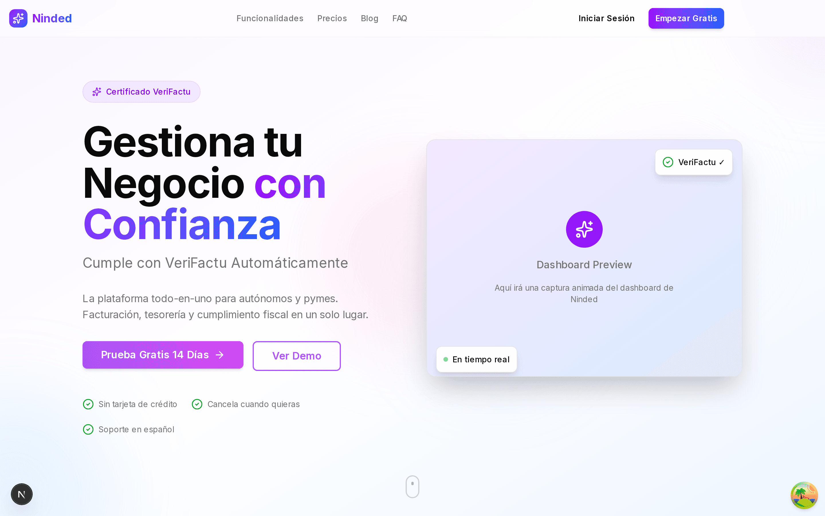 Plataforma Ninded para gestión empresarial de pymes con VeriFactu