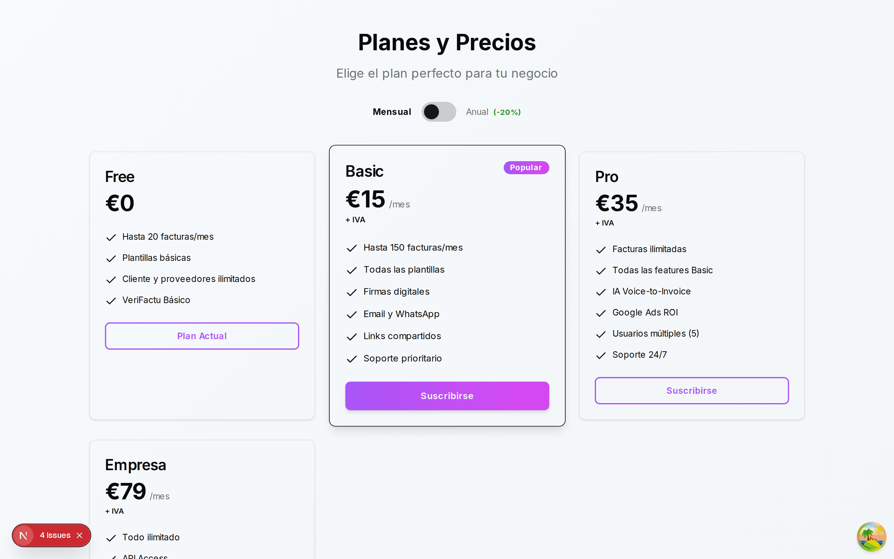 Planes y precios de ERP para pymes en Ninded desde 0 euros al mes